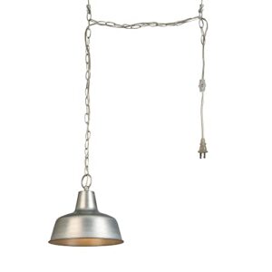 mason hanging swag light barn industrial farmhouse modern 1-light design house pendant light with metal shade for living room and dining room, 10 inch, galvanized paint finish, 579409