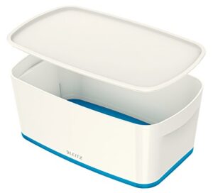 leitz small mybox with lid, storage box for home and office, high gloss plastic, 5 litre, a5, white/blue metallic