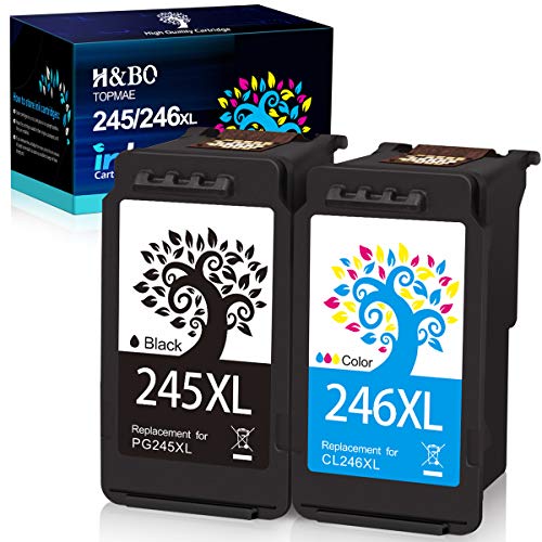 H&BO TOPMAE Remanufactured Ink Cartridges Replacement for Canon PG-245XL CL-246XL PG-243 CL-244 for PIXMA TS3320 TR4527 TR4500 MG2522 TR4520 MG2525 TS3322 MX490 Printer (1 Black+1 Color)