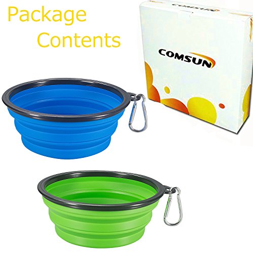 Comsun 2-Pack Extra Large Size Collapsible Dog Bowl, Foldable Expandable Cup Dish for Pet Cat Food Water Feeding Portable Travel Bowl Blue and Green