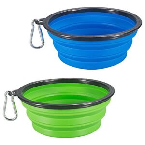 comsun 2-pack extra large size collapsible dog bowl, foldable expandable cup dish for pet cat food water feeding portable travel bowl blue and green