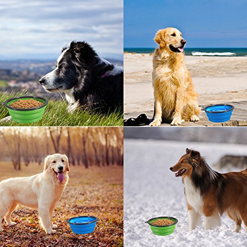 Comsun 2-Pack Extra Large Size Collapsible Dog Bowl, Foldable Expandable Cup Dish for Pet Cat Food Water Feeding Portable Travel Bowl Blue and Green