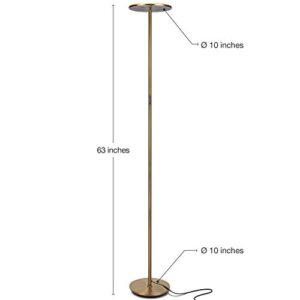 Brightech Sky LED Floor lamp for Living Rooms & Offices -Torchiere Super Bright , Dimmable, Tall Standing Lamp for Bedroom Reading - Gold Brass