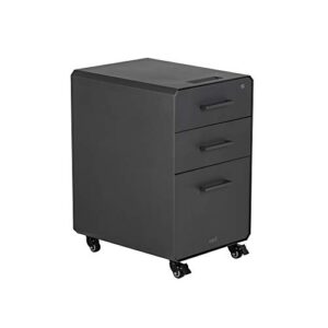vari file cabinet - three drawer office filing cabinet for hanging file storage - mobile pedestal with heavy-duty steel - storage cabinet with roll-and-lock casters & lockable drawers (charcoal grey)