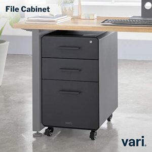 Vari File Cabinet - Three Drawer Office Filing Cabinet for Hanging File Storage - Mobile Pedestal with Heavy-Duty Steel - Storage Cabinet with Roll-and-Lock Casters & Lockable Drawers (Charcoal Grey)