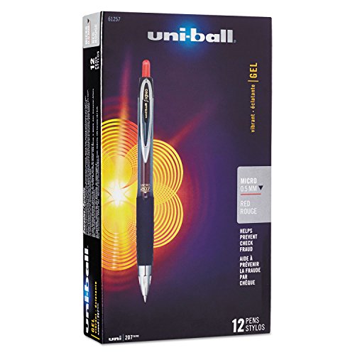 uni-ball 61257 Signo Gel 207 Roller Ball Retractable Gel Pen Red Ink Micro Fine Dozen