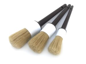 detail dudes boars hair ultra soft car detail brushes - set of 3 - perfect for washing emblems wheels interior upholstery air vents, no metal brush parts
