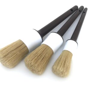 Detail Dudes Boars Hair Ultra Soft Car Detail Brushes - Set of 3 - Perfect for Washing Emblems Wheels Interior Upholstery Air Vents, NO Metal Brush Parts