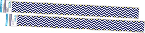 Barker Creek Double-Sided Border 2-Pack, Navy & Yellow Chevron, Decorate Galore with 70' of Border, Coordinating Designs Printed On Both Sides for Twice The Value, 3" x 70' (3694)