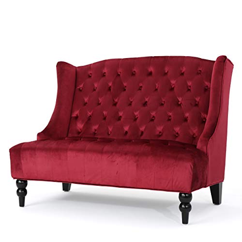 GDFStudio Leona Modern Glam Tufted Velvet Wingback Loveseat, Wine and Dark Brown