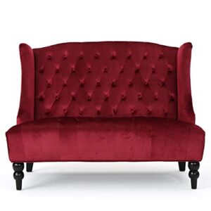 GDFStudio Leona Modern Glam Tufted Velvet Wingback Loveseat, Wine and Dark Brown