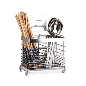 sus 304 stainless steel hanging 2 compartments mesh utensil drying rack/chopsticks/spoon/fork/knife drainer basket flatware storage drainer (square)