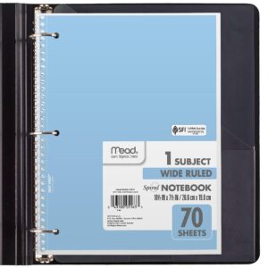 Mead Spiral Notebooks, 6 Pack, 1-Subject, Wide Ruled Paper, 8" x 10-1/2", 70 Sheets, Assorted Pastel Colors (930050-ECM)