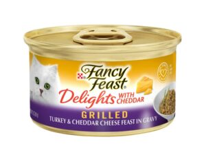 fancy feast purina delights with cheddar grilled turkey & cheddar cheese flavor in gravy (12-cans) (net wt 3 oz each)