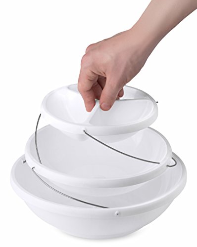 Collapsible Bowl, 3 Tier - The Decorative Plastic Bowls Twist Down and Fold Inside for Minimal Storage Space. Perfect for Serving Snacks, Salad and Fruit. The Top Bowl is Divided into Three Sections.