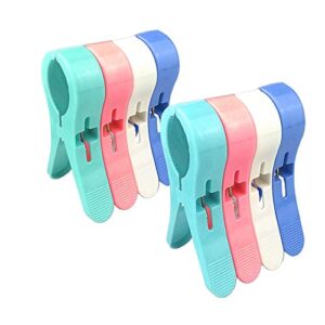ielek beach towel clips jumbo size for beach chairs/pool lounges/cruise plastic towel clamp clip holder-keep your towel,clothes,quilt,blanket from blowing away,bright colors clothes lines(8 pack)