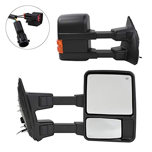 MOTOOS Towing Mirrors Replacement for 1999-2007 Ford F250 F350 F450 F550 Super Duty 2002-2005 Ford Excursion Power Heated with Signal Light Both Driver and Passenger Side Rear View Tow Mirrors
