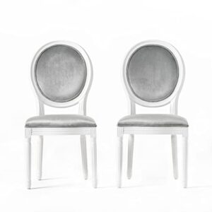 christopher knight home camille traditional velvet dining chairs, 2-pcs set, horizon grey / gloss white