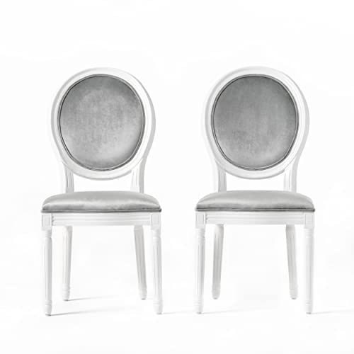 Christopher Knight Home Camille Traditional Velvet Dining Chairs, 2-Pcs Set, Horizon Grey / Gloss White