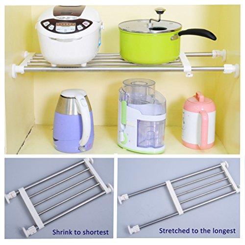 BAOYOUNI Expandable Closet Tension Shelf Storage Rack Heavy Duty Stainless Steel Adjustable Metal Organizer for Wardrobe, Cupboard, Kitchen, Bathroom Use, 19.68-31.49 Inch