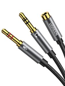 ugreen headphone splitter for computer 3.5mm female to 2 dual 3.5mm male braided audio splitter cable microphone stereo jack earphones port cord gaming headset to pc laptop adapter black
