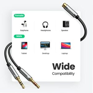 UGREEN Headphone Splitter for Computer 3.5mm Female to 2 Dual 3.5mm Male Braided Audio Splitter Cable Microphone Stereo Jack Earphones Port Cord Gaming Headset to PC Laptop Adapter Black