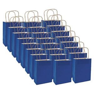fun express medium blue kraft paper gift bags 24 count - 6 1/2" x 3 1/4" x 9" with 4 1/2" handles - craft supplies birthday party boy decoration, baby shower decor supply set disposable