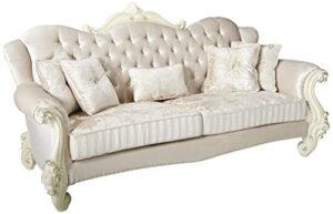 acme versailles sofa w/5 pillows - 52105 - ivory velvet & bone white