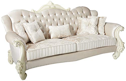 ACME Versailles Sofa w/5 Pillows - 52105 - Ivory Velvet & Bone White