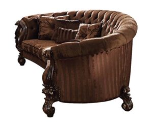acme versailles sofa w/5 pillows - 52080 - brown velvet & cherry oak