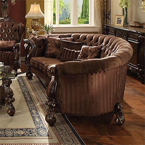 ACME Versailles Sofa w/5 Pillows - 52080 - Brown Velvet & Cherry Oak