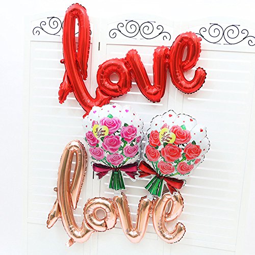 WULEEUPER Love Balloon Banner 42.5 Inches Handwriting Letter Giant Celebration Balloon Romantic Wedding Bridal Shower Anniversary Engagement Party Decoration (Red)
