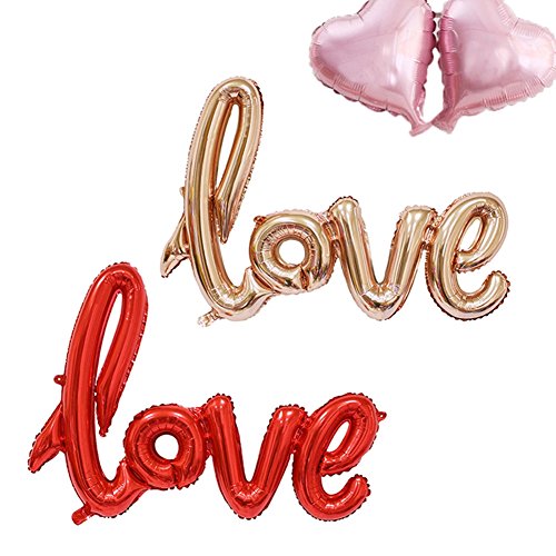 WULEEUPER Love Balloon Banner 42.5 Inches Handwriting Letter Giant Celebration Balloon Romantic Wedding Bridal Shower Anniversary Engagement Party Decoration (Red)