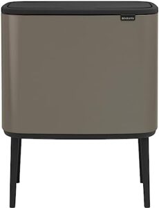 brabantia bo trash can - 1 x 9.5 gal inner bucket (platinum) waste/recycling garbage can, removable compartment + free bags
