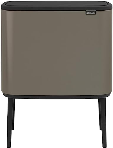 Brabantia Bo Trash Can - 1 x 9.5 Gal Inner Bucket (Platinum) Waste/Recycling Garbage Can, Removable Compartment + Free Bags