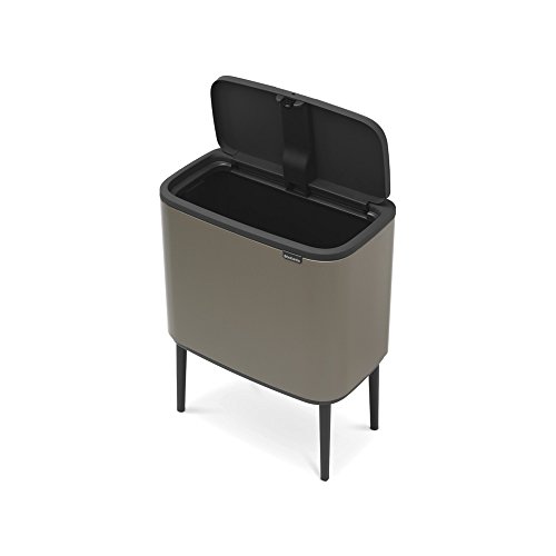 Brabantia Bo Trash Can - 1 x 9.5 Gal Inner Bucket (Platinum) Waste/Recycling Garbage Can, Removable Compartment + Free Bags