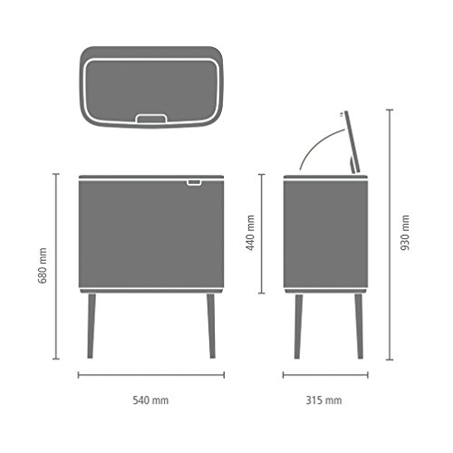 Brabantia 316227 Bo Touch Trash Can, with 2 Inner Buckets, 3 + 6 gallon/11 + 23 Litre Bo Trash Can, Matt Steel Fingerprint Proof, Box Touch Bin, with 2 Inner Buckets, 11 + 23 Litre