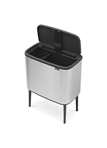 Brabantia 316227 Bo Touch Trash Can, with 2 Inner Buckets, 3 + 6 gallon/11 + 23 Litre Bo Trash Can, Matt Steel Fingerprint Proof, Box Touch Bin, with 2 Inner Buckets, 11 + 23 Litre