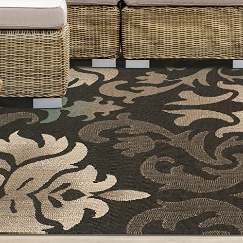 Superior Indoor Outdoor Area Rug, Perfect for Patio, Backyard, Playroom, Kitchen, Bedroom, Dining Room and Entryway, High-Traffic, Pet and Kid Friendly, Damask, Lowell Collection, 4' x 6', Brown Beige
