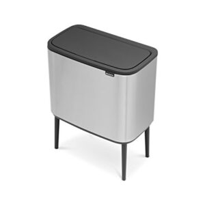 Brabantia 316227 Bo Touch Trash Can, with 2 Inner Buckets, 3 + 6 gallon/11 + 23 Litre Bo Trash Can, Matt Steel Fingerprint Proof, Box Touch Bin, with 2 Inner Buckets, 11 + 23 Litre