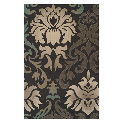 Superior Indoor Outdoor Area Rug, Perfect for Patio, Backyard, Playroom, Kitchen, Bedroom, Dining Room and Entryway, High-Traffic, Pet and Kid Friendly, Damask, Lowell Collection, 4' x 6', Brown Beige