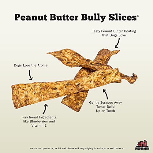Redbarn Bully Slices for Dogs | Highly Palatable, Long-Lasting Natural Dental Treats with Functional Ingredients, 9 oz. (Pack of 3) - Peanut Butter