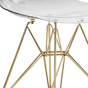 LeisureMod Carey Modern Eiffel Base Molded Side Dining Chair with Gold Base, Set of 2 (Clear)