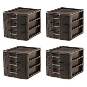 sterilite medium weave craft office supplies 3 drawer storage organizer (4 pack)