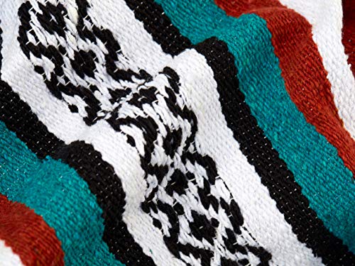 Green and Rust Mexican Blanket by Laguna Beach Textile Co - Beach, Yoga, Camping, or Decorative Throw Blanket - Traditional Handmade Serape - Rustic Green