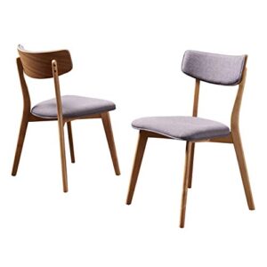 gdfstudio caleb mid century fabric dining chairs with natural oak finish(set of 2) (dark grey)