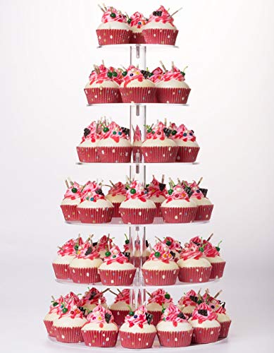 Cupcake Stand, 6 Tier Large Cupcake Tower Display, Round Cupcake Holder, Acrylic Dessert Stand, Pastry Display Tree for Party, Wedding, Baby Shower.