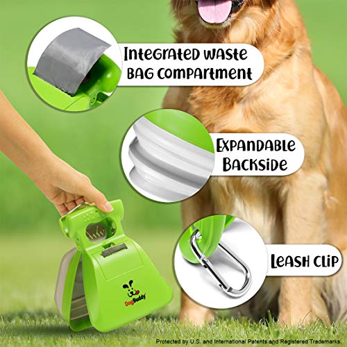 DogBuddy Portable Dog Poop Scooper, Sanitary Waste Pick Up, Heavy Duty Cleaner with Dispenser, Leash Clip and Pooper Scooper Bags Included (Medium, Kiwi)