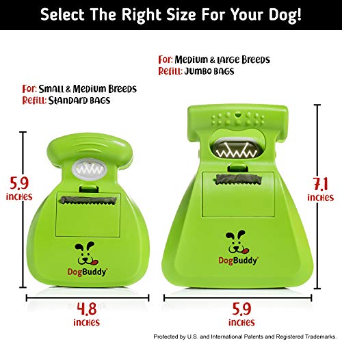 DogBuddy Portable Dog Poop Scooper, Sanitary Waste Pick Up, Heavy Duty Cleaner with Dispenser, Leash Clip and Pooper Scooper Bags Included (Medium, Kiwi)