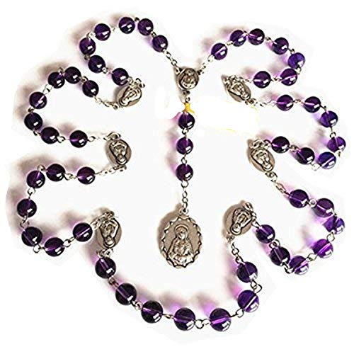 elegantmedical HANDMADE Valuable Amethyst Bead 7 SEVEN SORROWS MARY ROSARY BEADS CATHOLIC NECKLACE Box